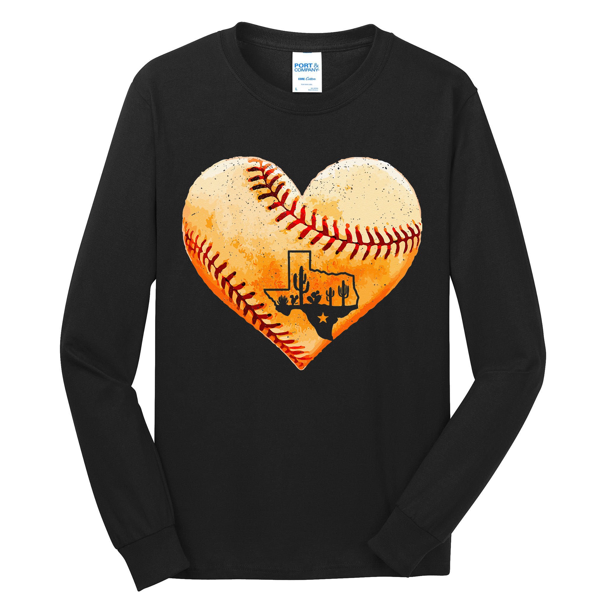 Retro Vintage Houston Texas Baseball Heart With Map Tall Long Sleeve T-Shirt