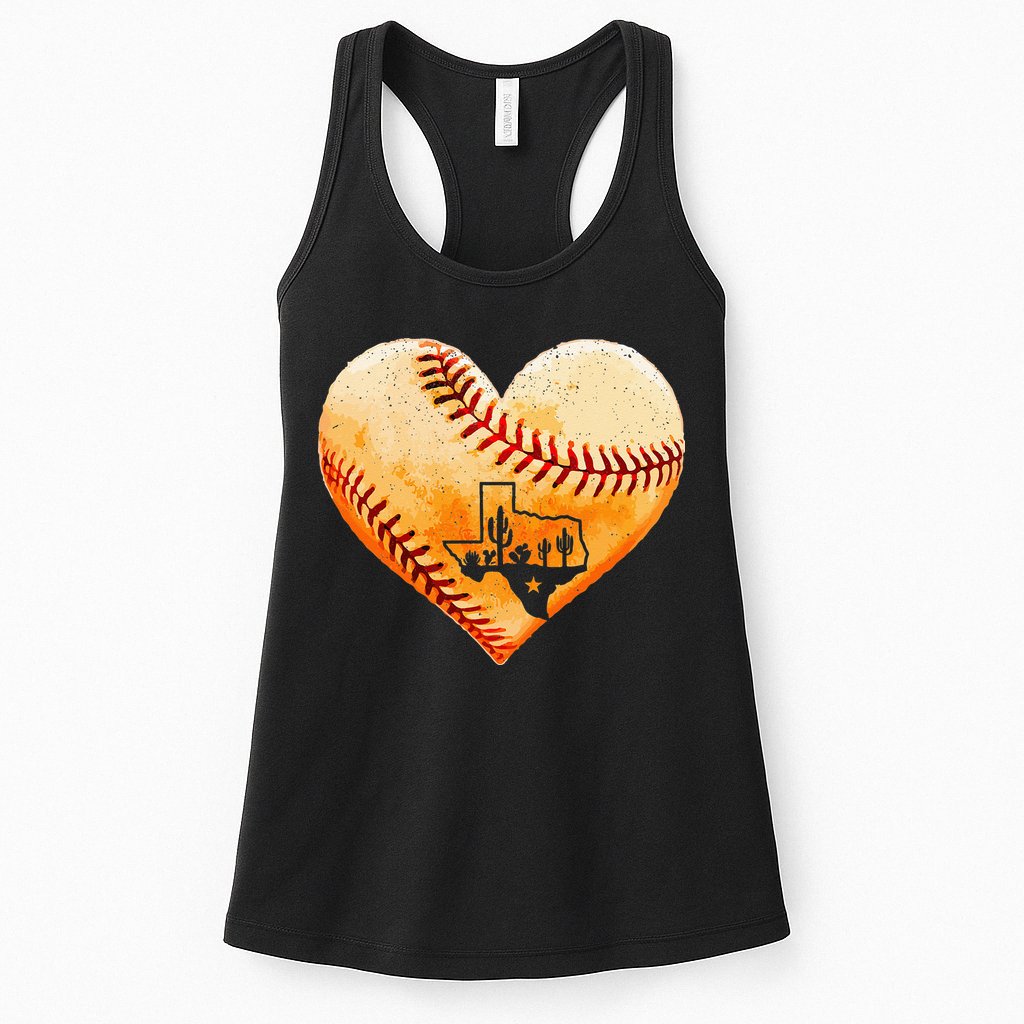 Retro Vintage Houston Texas Baseball Heart With Map Womens Tank Top