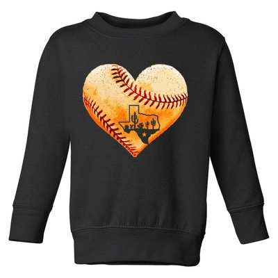 Retro Vintage Houston Texas Baseball Heart With Map Toddler Sweatshirt