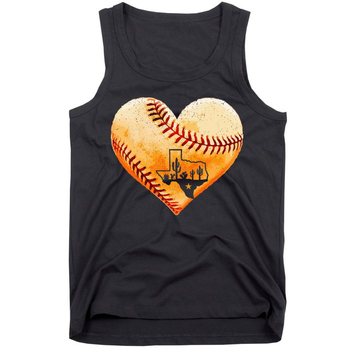 Retro Vintage Houston Texas Baseball Heart With Map Tank Top