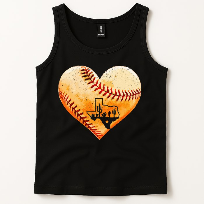 Retro Vintage Houston Texas Baseball Heart With Map Tank Top