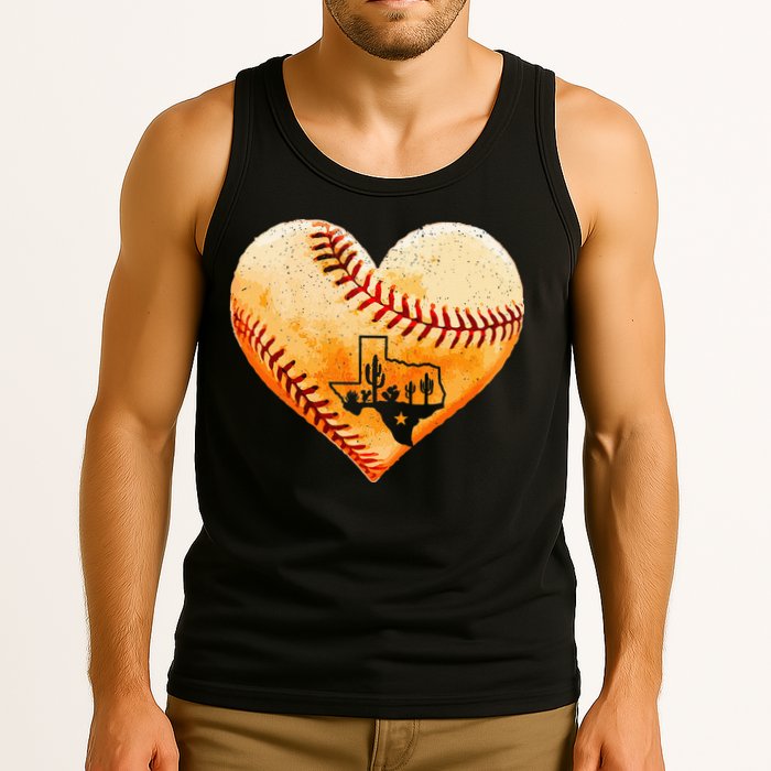 Retro Vintage Houston Texas Baseball Heart With Map Tank Top