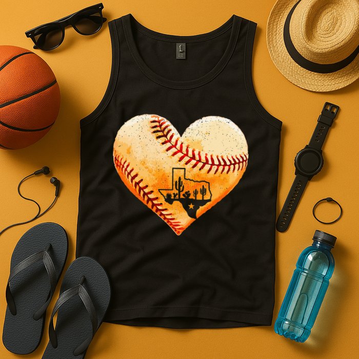 Retro Vintage Houston Texas Baseball Heart With Map Tank Top