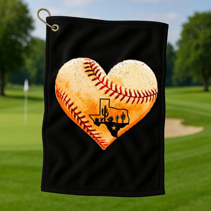 Retro Vintage Houston Texas Baseball Heart With Map Golf Towel
