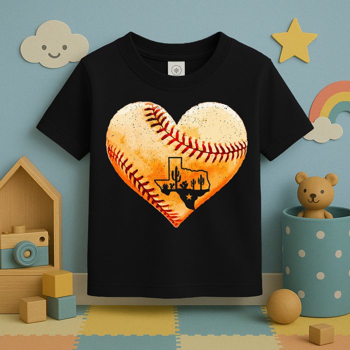 Retro Vintage Houston Texas Baseball Heart With Map Toddler T-Shirt