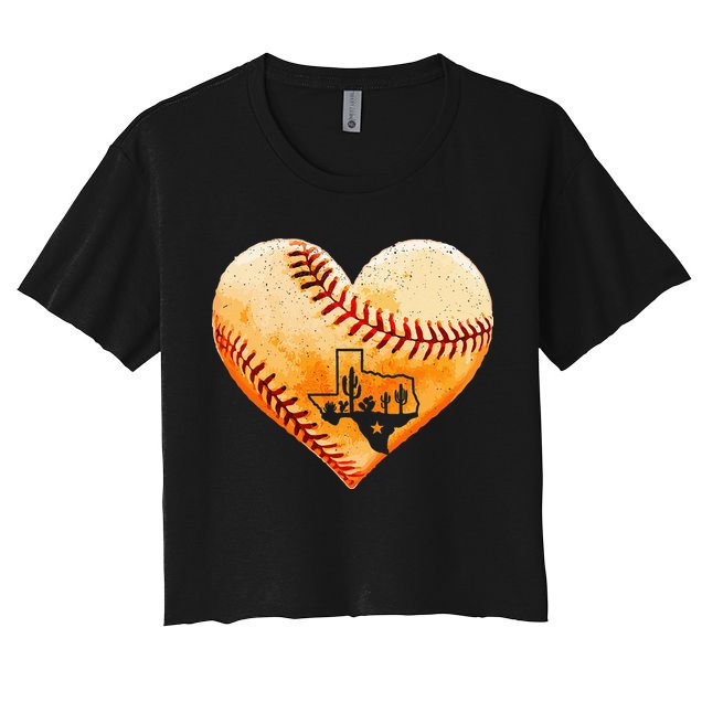 Retro Vintage Houston Texas Baseball Heart With Map Crop Top