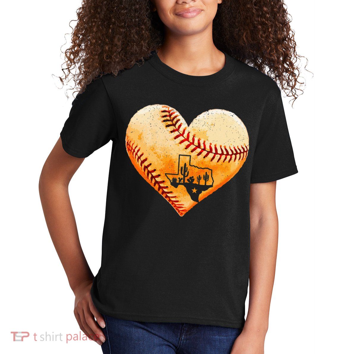 Retro Vintage Houston Texas Baseball Heart With Map Kids T-Shirt