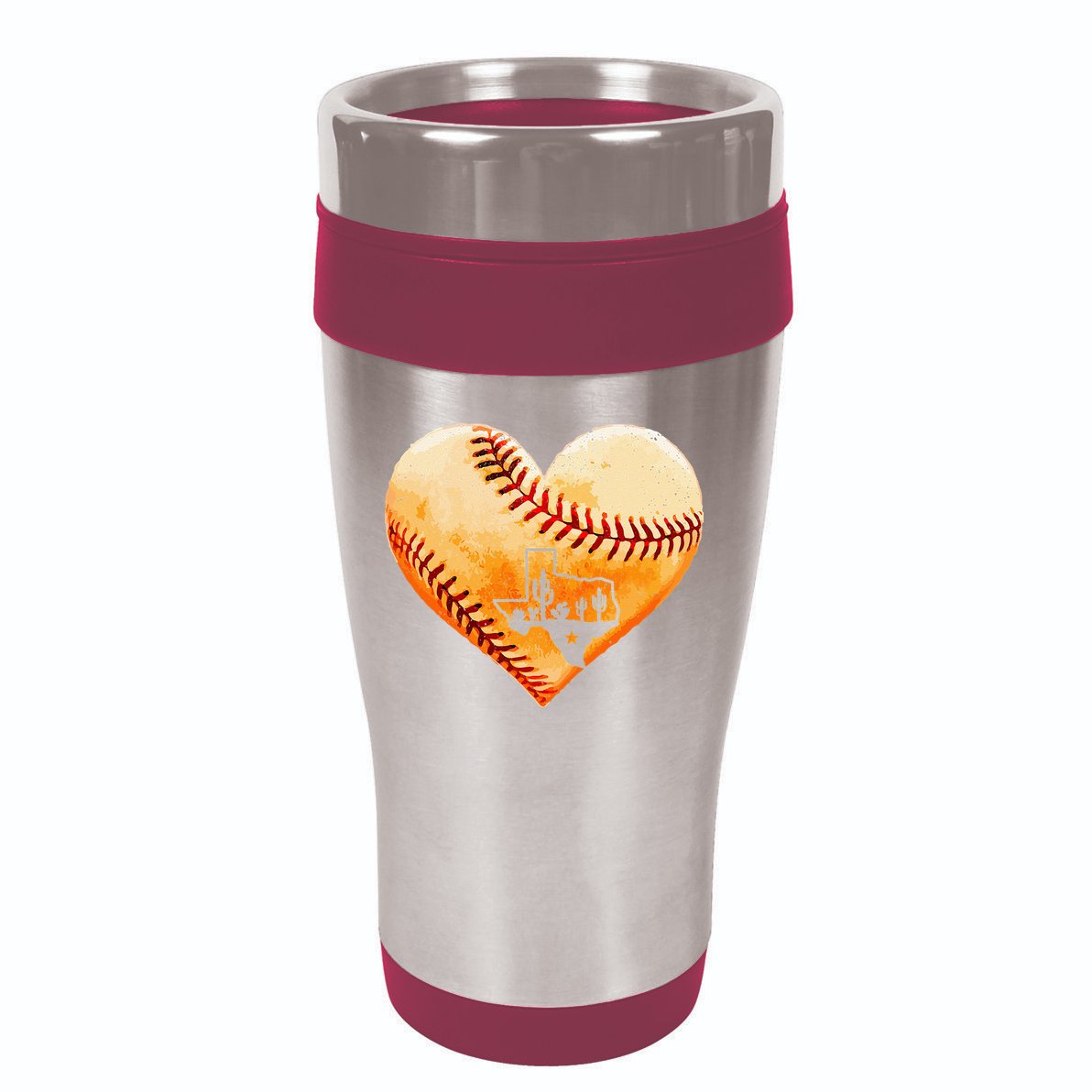 Retro Vintage Houston Texas Baseball Heart With Map 16oz Travel Tumbler