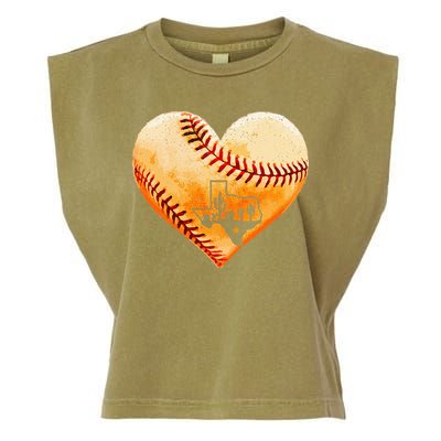 Retro Vintage Houston Texas Baseball Heart With Map Garment-Dyed Women's Muscle Tee