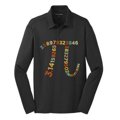 Retro Vintage Happy Pi Day Math Teacher Students Gift Silk Touch Performance Long Sleeve Polo