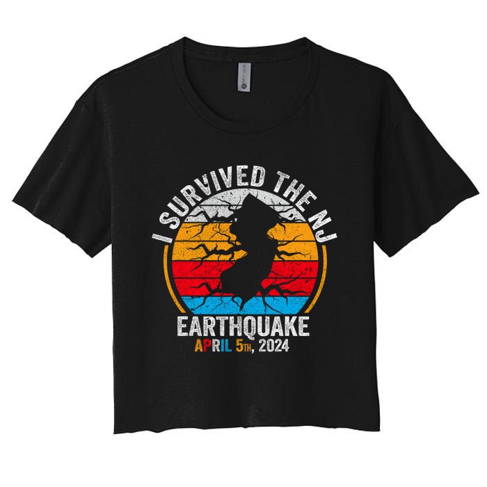 Retro Vintage I Survived The Nj Earthquake Women's Crop Top Tee