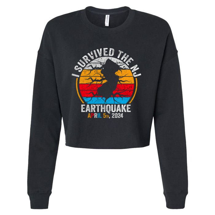 Retro Vintage I Survived The Nj Earthquake Cropped Pullover Crew