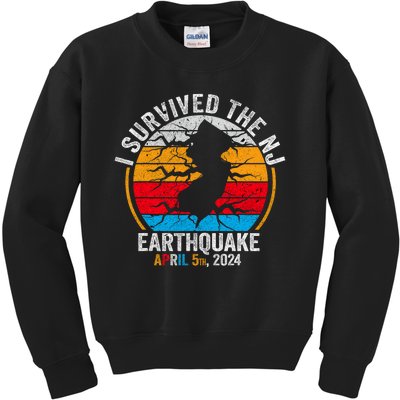 Retro Vintage I Survived The Nj Earthquake Kids Sweatshirt