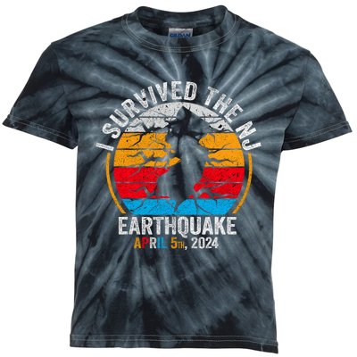 Retro Vintage I Survived The Nj Earthquake Kids Tie-Dye T-Shirt