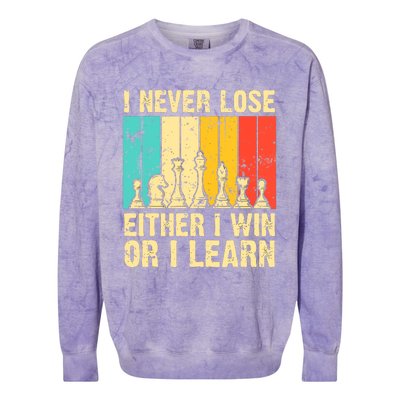 Retro Vintage I Never Lose I Either Win Or Learn Funny Chess Player Colorblast Crewneck Sweatshirt