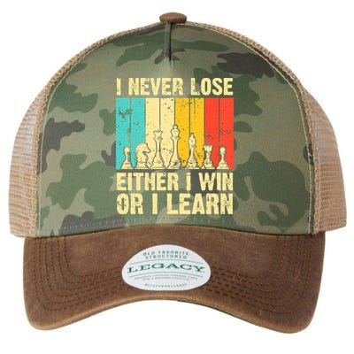 Retro Vintage I Never Lose I Either Win Or Learn Funny Chess Player Legacy Tie Dye Trucker Hat