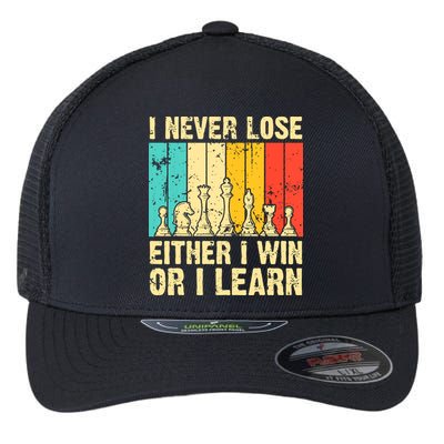 Retro Vintage I Never Lose I Either Win Or Learn Funny Chess Player Flexfit Unipanel Trucker Cap