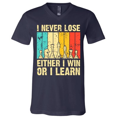 Retro Vintage I Never Lose I Either Win Or Learn Funny Chess Player V-Neck T-Shirt