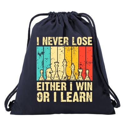 Retro Vintage I Never Lose I Either Win Or Learn Funny Chess Player Drawstring Bag