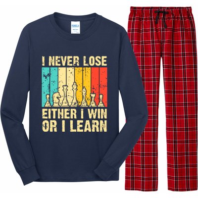 Retro Vintage I Never Lose I Either Win Or Learn Funny Chess Player Long Sleeve Pajama Set