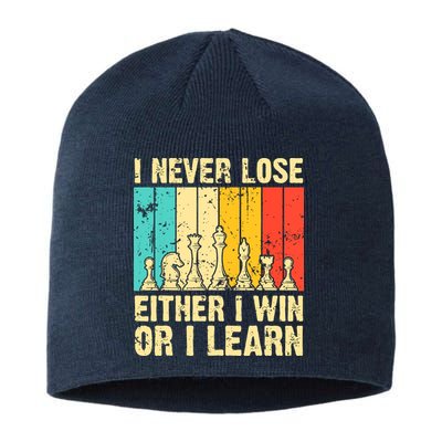 Retro Vintage I Never Lose I Either Win Or Learn Funny Chess Player Sustainable Beanie