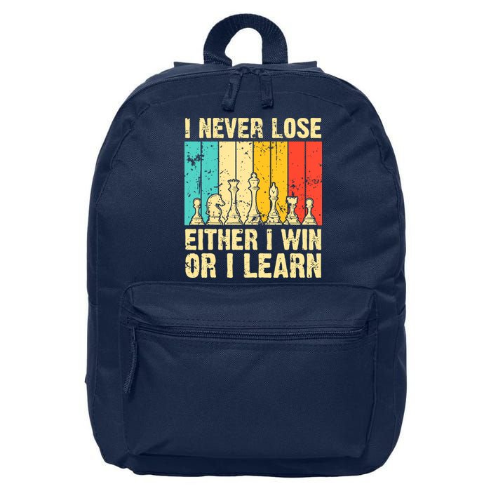 Retro Vintage I Never Lose I Either Win Or Learn Funny Chess Player 16 in Basic Backpack
