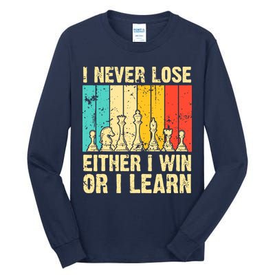 Retro Vintage I Never Lose I Either Win Or Learn Funny Chess Player Tall Long Sleeve T-Shirt