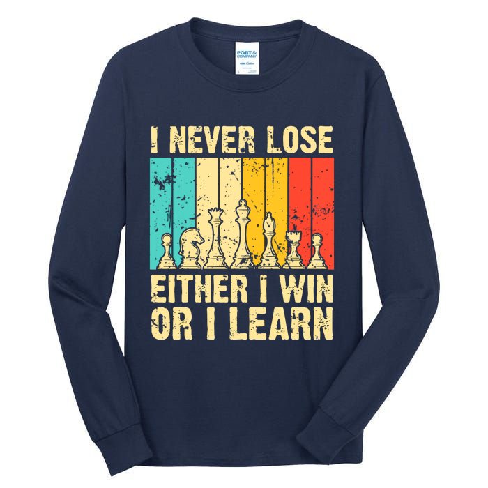 Retro Vintage I Never Lose I Either Win Or Learn Funny Chess Player Tall Long Sleeve T-Shirt