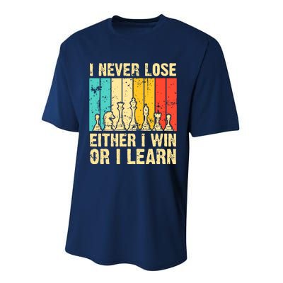 Retro Vintage I Never Lose I Either Win Or Learn Funny Chess Player Performance Sprint T-Shirt