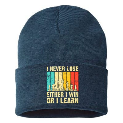 Retro Vintage I Never Lose I Either Win Or Learn Funny Chess Player Sustainable Knit Beanie