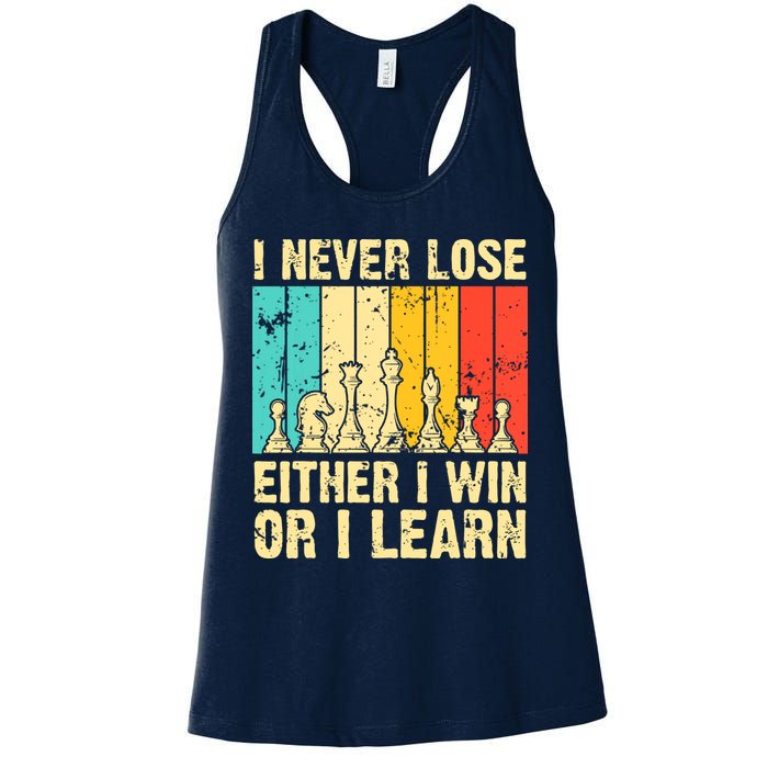 Retro Vintage I Never Lose I Either Win Or Learn Funny Chess Player Womens Tank Top
