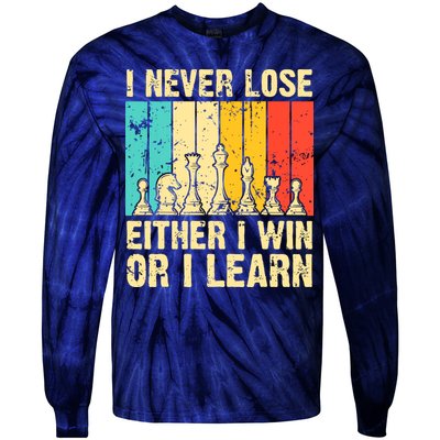 Retro Vintage I Never Lose I Either Win Or Learn Funny Chess Player Tie-Dye Long Sleeve Shirt