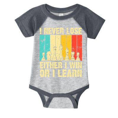 Retro Vintage I Never Lose I Either Win Or Learn Funny Chess Player Infant Baby Jersey Bodysuit