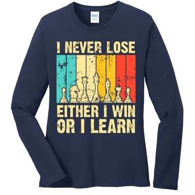 Retro Vintage I Never Lose I Either Win Or Learn Funny Chess Player Ladies Long Sleeve Shirt