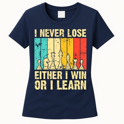 Retro Vintage I Never Lose I Either Win Or Learn Funny Chess Player Womens T-Shirt