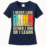 Retro Vintage I Never Lose I Either Win Or Learn Funny Chess Player Womens T-Shirt