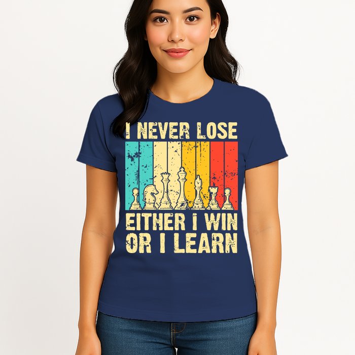 Retro Vintage I Never Lose I Either Win Or Learn Funny Chess Player Womens T-Shirt