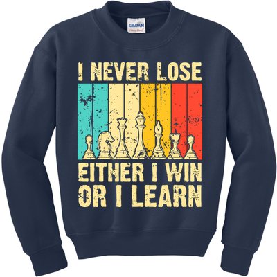 Retro Vintage I Never Lose I Either Win Or Learn Funny Chess Player Kids Sweatshirt