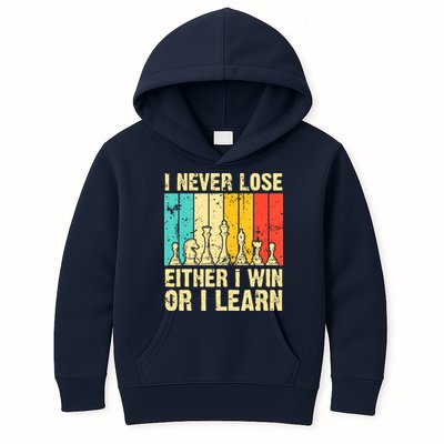 Retro Vintage I Never Lose I Either Win Or Learn Funny Chess Player Kids Hoodie