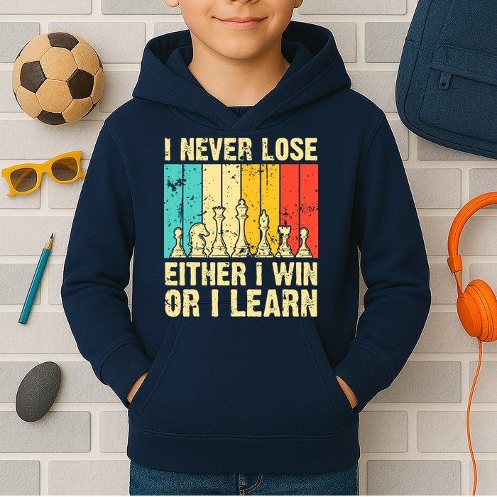 Retro Vintage I Never Lose I Either Win Or Learn Funny Chess Player Kids Hoodie