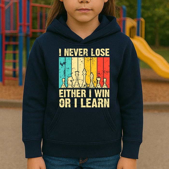 Retro Vintage I Never Lose I Either Win Or Learn Funny Chess Player Kids Hoodie