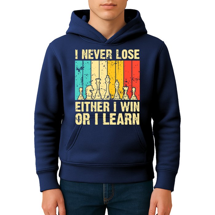 Retro Vintage I Never Lose I Either Win Or Learn Funny Chess Player Kids Hoodie