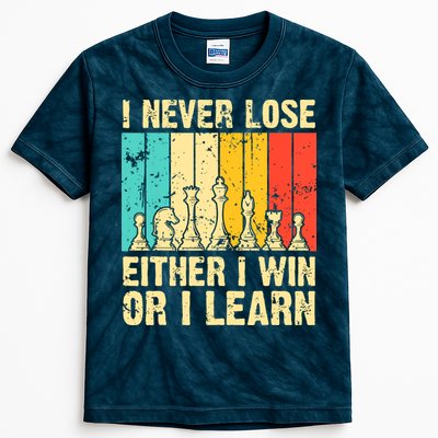 Retro Vintage I Never Lose I Either Win Or Learn Funny Chess Player Kids Tie-Dye T-Shirt