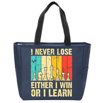 Retro Vintage I Never Lose I Either Win Or Learn Funny Chess Player Zip Tote Bag