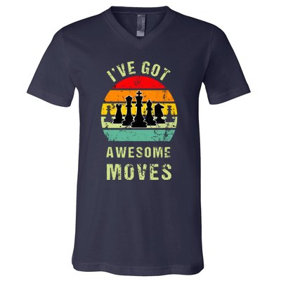 Retro Vintage I've Got Awesome Moves Chess Player Gift V-Neck T-Shirt