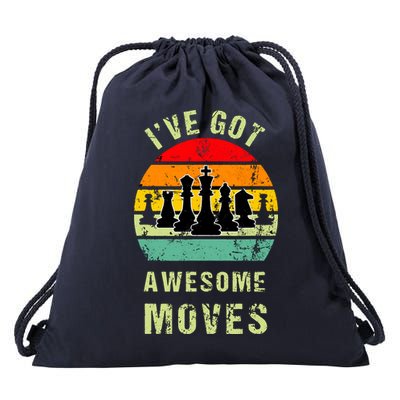 Retro Vintage I've Got Awesome Moves Chess Player Gift Drawstring Bag