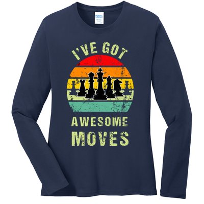 Retro Vintage I've Got Awesome Moves Chess Player Gift Ladies Long Sleeve Shirt