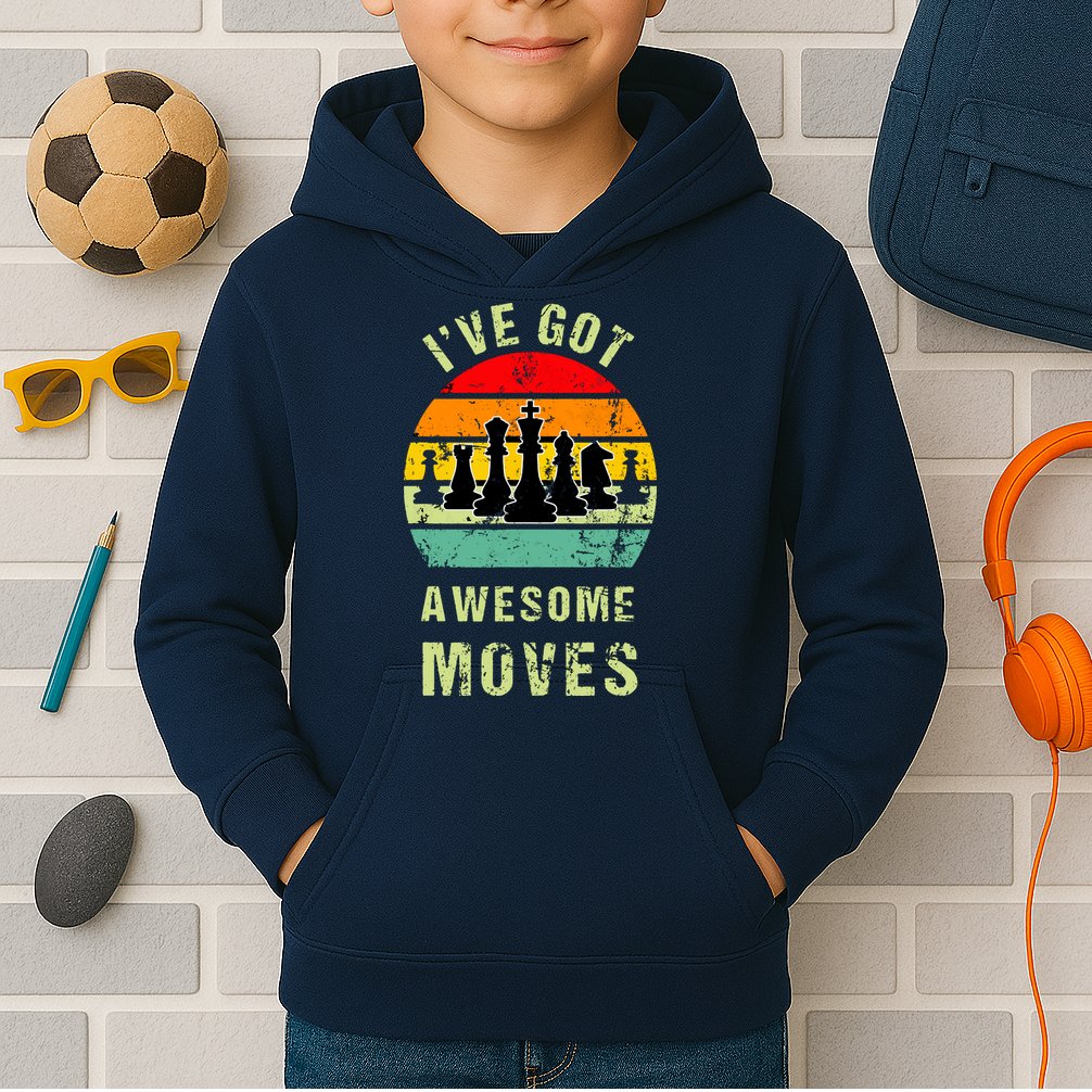Retro Vintage I've Got Awesome Moves Chess Player Gift Kids Hoodie