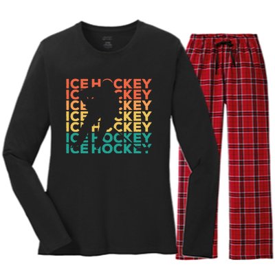 Retro Vintage Ice Hockey Gift For Ice Hockey Players Women's Long Sleeve Flannel Pajama Set 