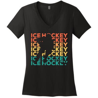 Retro Vintage Ice Hockey Gift For Ice Hockey Players Women's V-Neck T-Shirt